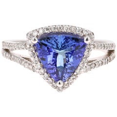 2.14 Carat Trillion Cut Tanzanite Diamond Cocktail Ring 14 Karat White Gold