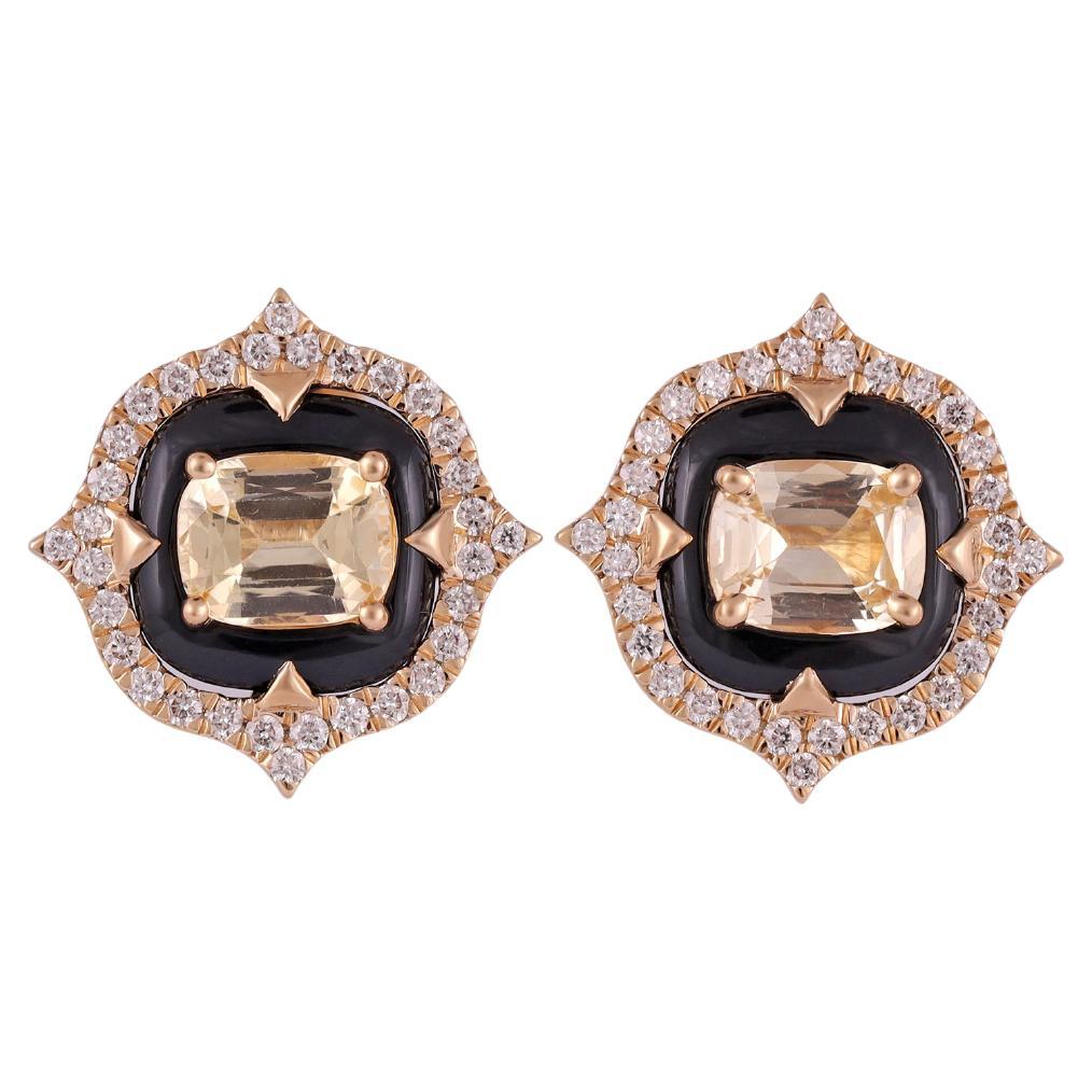 Boucle d'oreille en saphir jaune et diamant de 2,14 carats  en vente