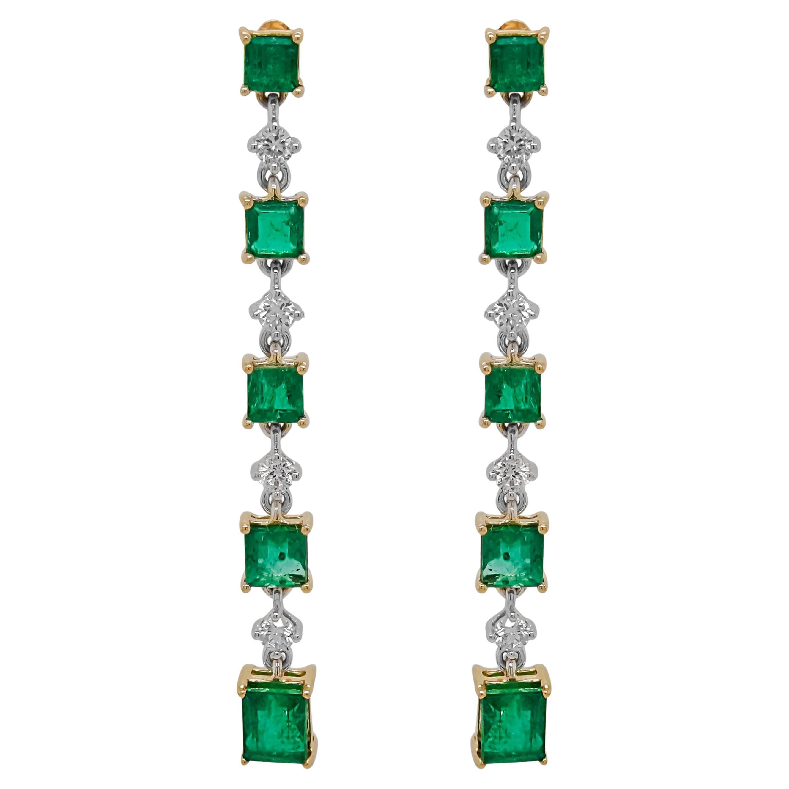 2.14 Carats Emerald and White Diamond Yellow and White Gold Earrings