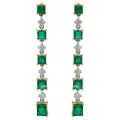 2.14 Carats Emerald and White Diamond Yellow and White Gold Earrings
