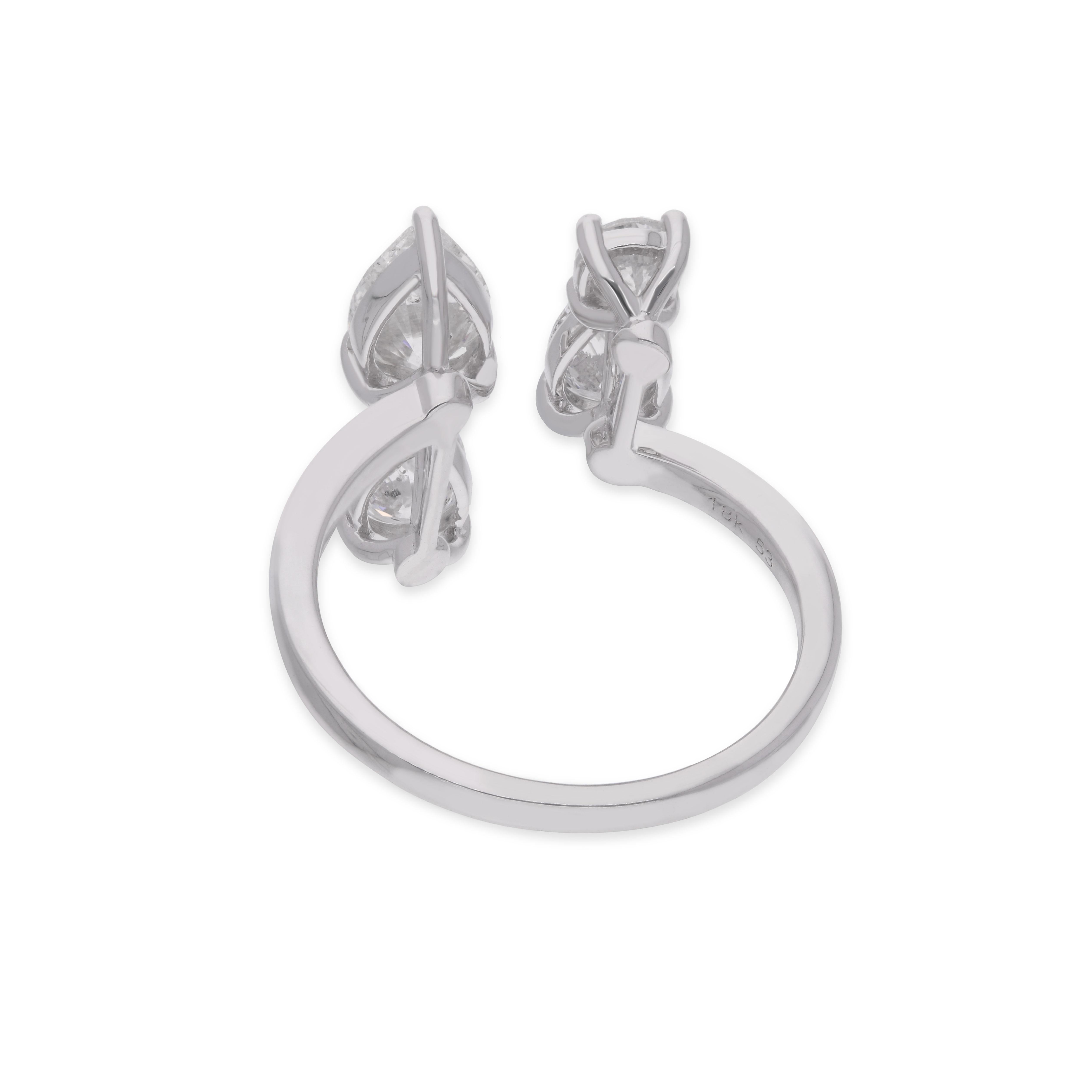 Women's 2.14 Ct. Round & Pear Diamond Cuff Ring 14 Karat White Gold Handmade Jewelry For Sale