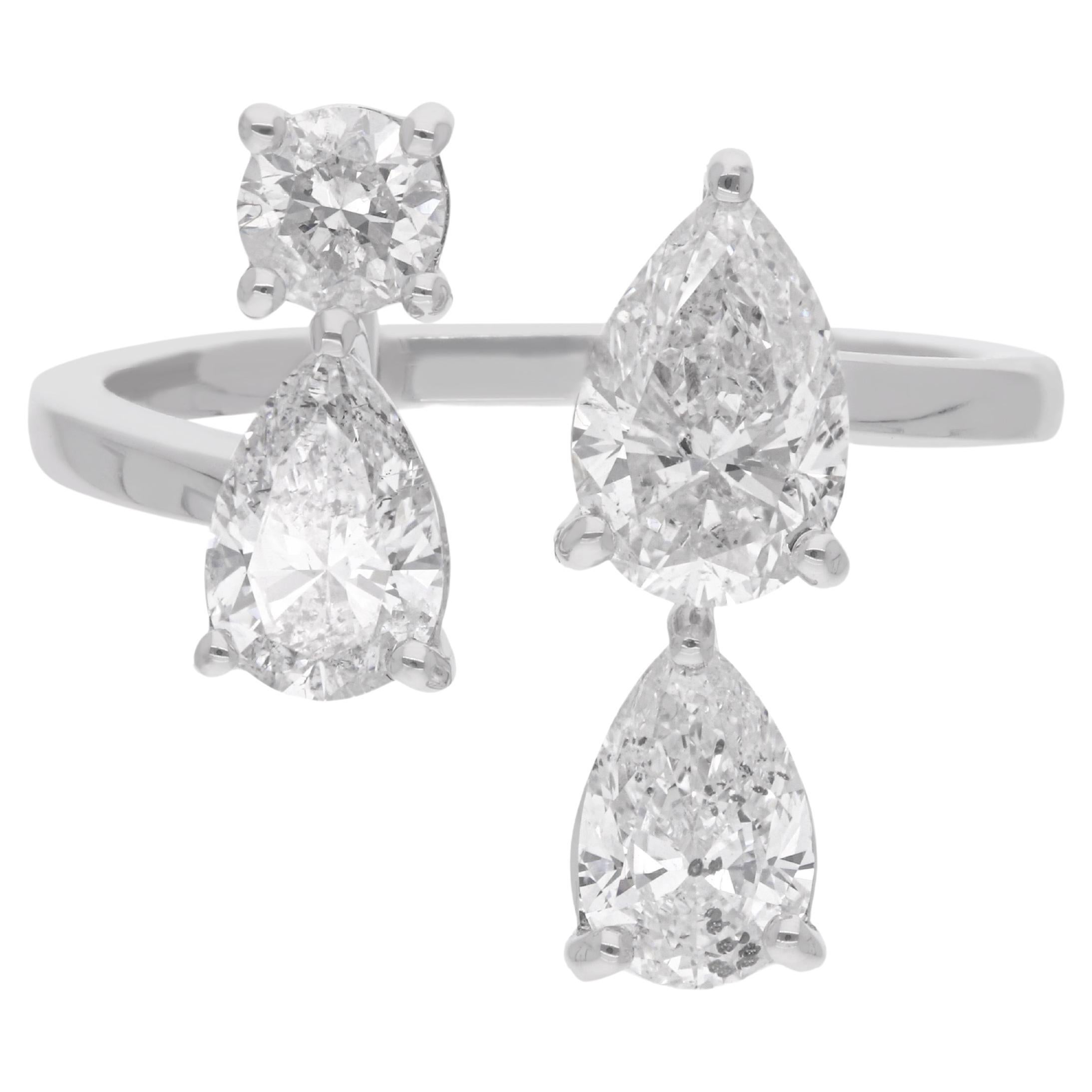 2,14 Ct. Anillo Puño Diamante Redondo y Pera Oro Blanco 18 Kilates Joyería Artesanal