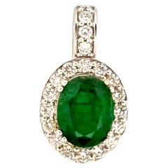 2.14 Ct Zambian Emerald Pendant with Halo Diamonds in 18K Gold