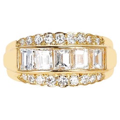 2.14 Cts. Five Rectangular Cut Diamond Band with Two Rows of Round Diamonds, 18K