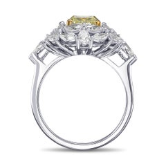 2.14 cts GIA Certified Extraordinary Fancy Green Yellow Cushion Diamond Ring