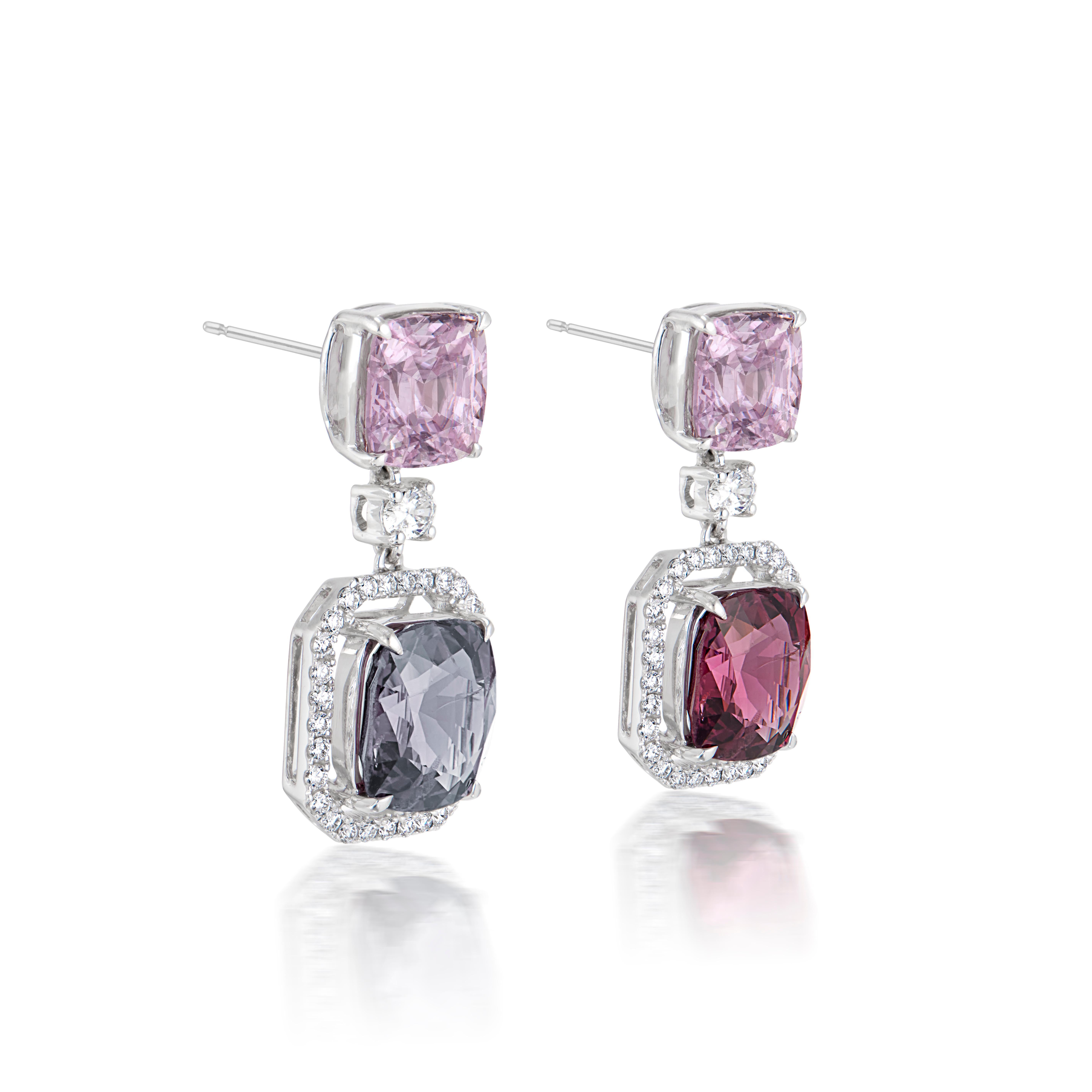 Contemporary 21.40 Carats Burma Spinels and Diamond Earrings  For Sale