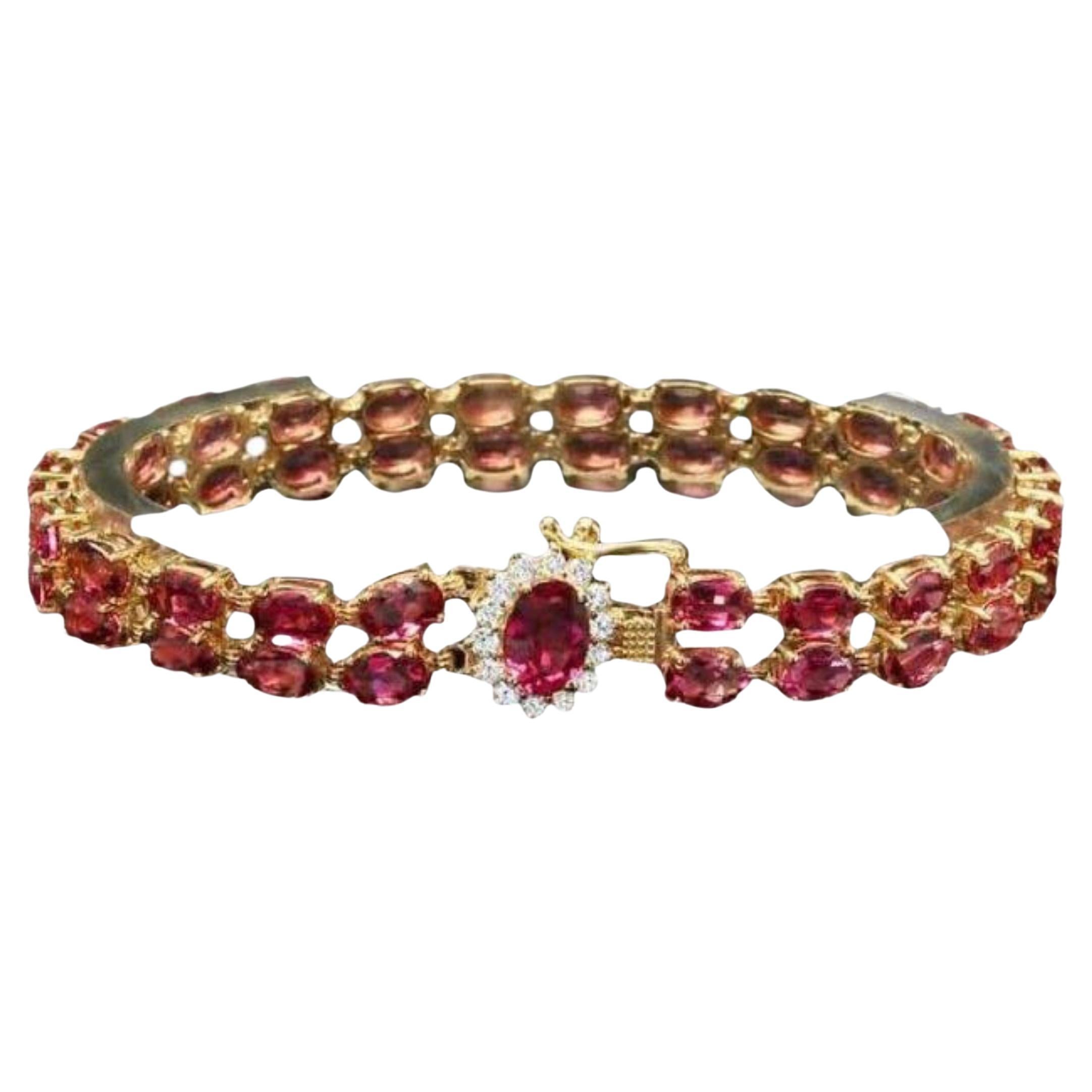 21.40Ct Natural Tourmaline and Diamond 14K Solid Yellow Gold Bracelet For Sale