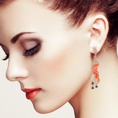 21.42 Carat Carved Coral Dolphin Diamond Earrings