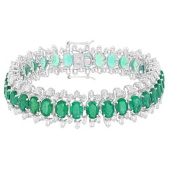 21.42 Carat Emerald 8.97 Carat SI/H Diamond Wide Bracelet 18 Karat White Gold