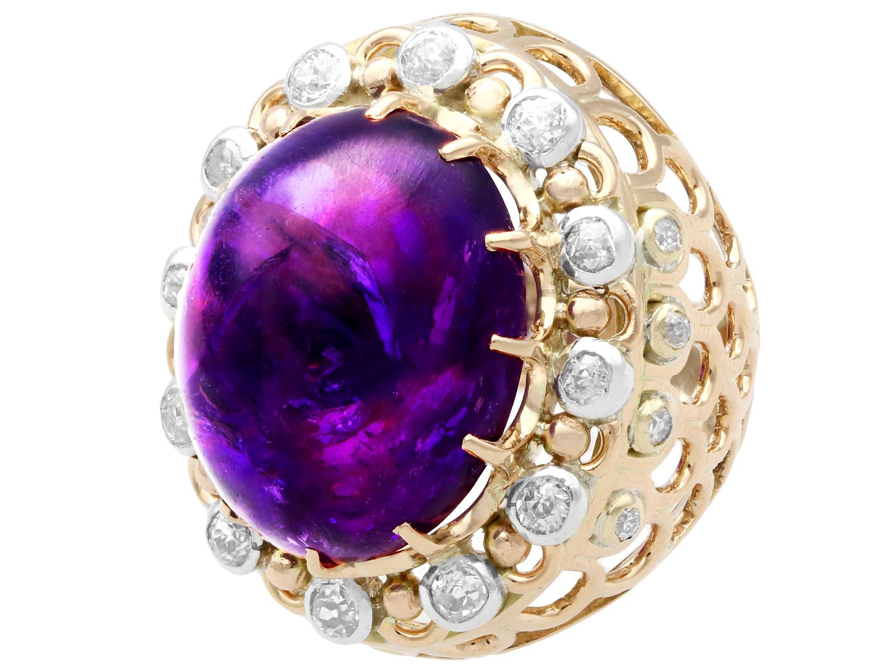 21.43 Carat Cabochon Cut Amethyst and 1.07 Carat Diamond Yellow Gold Ring In Excellent Condition For Sale In Jesmond, Newcastle Upon Tyne
