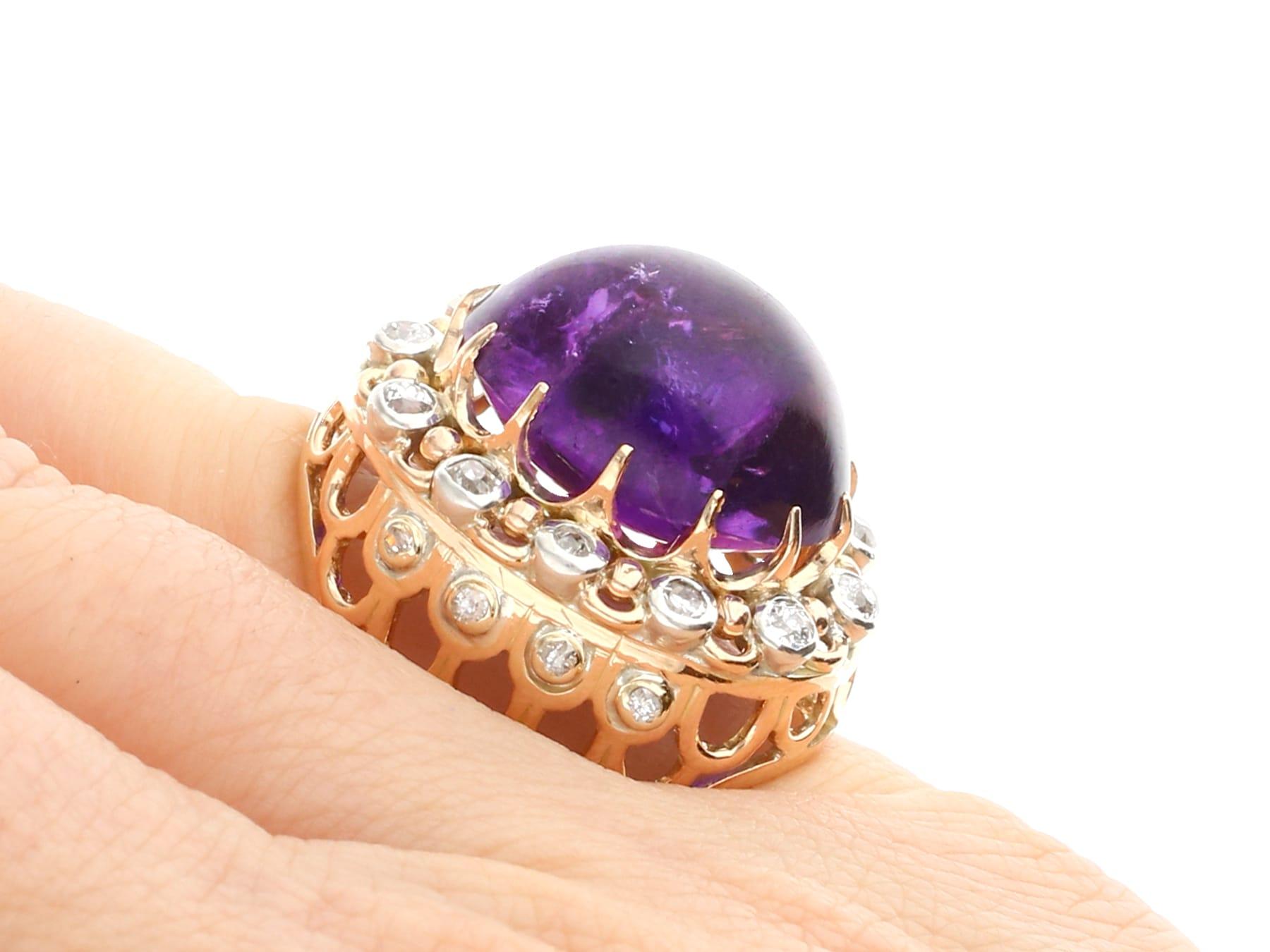 21.43 Carat Cabochon Cut Amethyst and 1.07 Carat Diamond Yellow Gold Ring For Sale 4