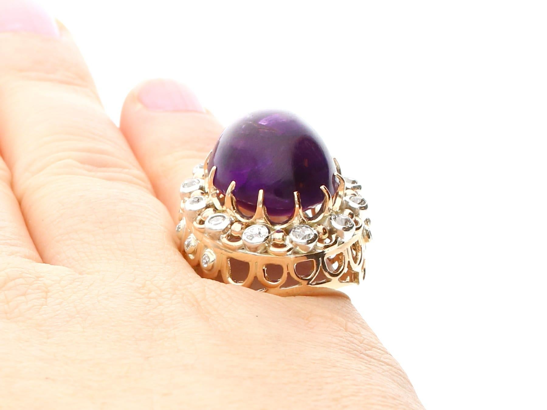 21.43 Carat Cabochon Cut Amethyst and 1.07 Carat Diamond Yellow Gold Ring For Sale 5