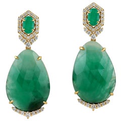 21.43 Carat Emerald Diamond 18 Karat Gold Earrings