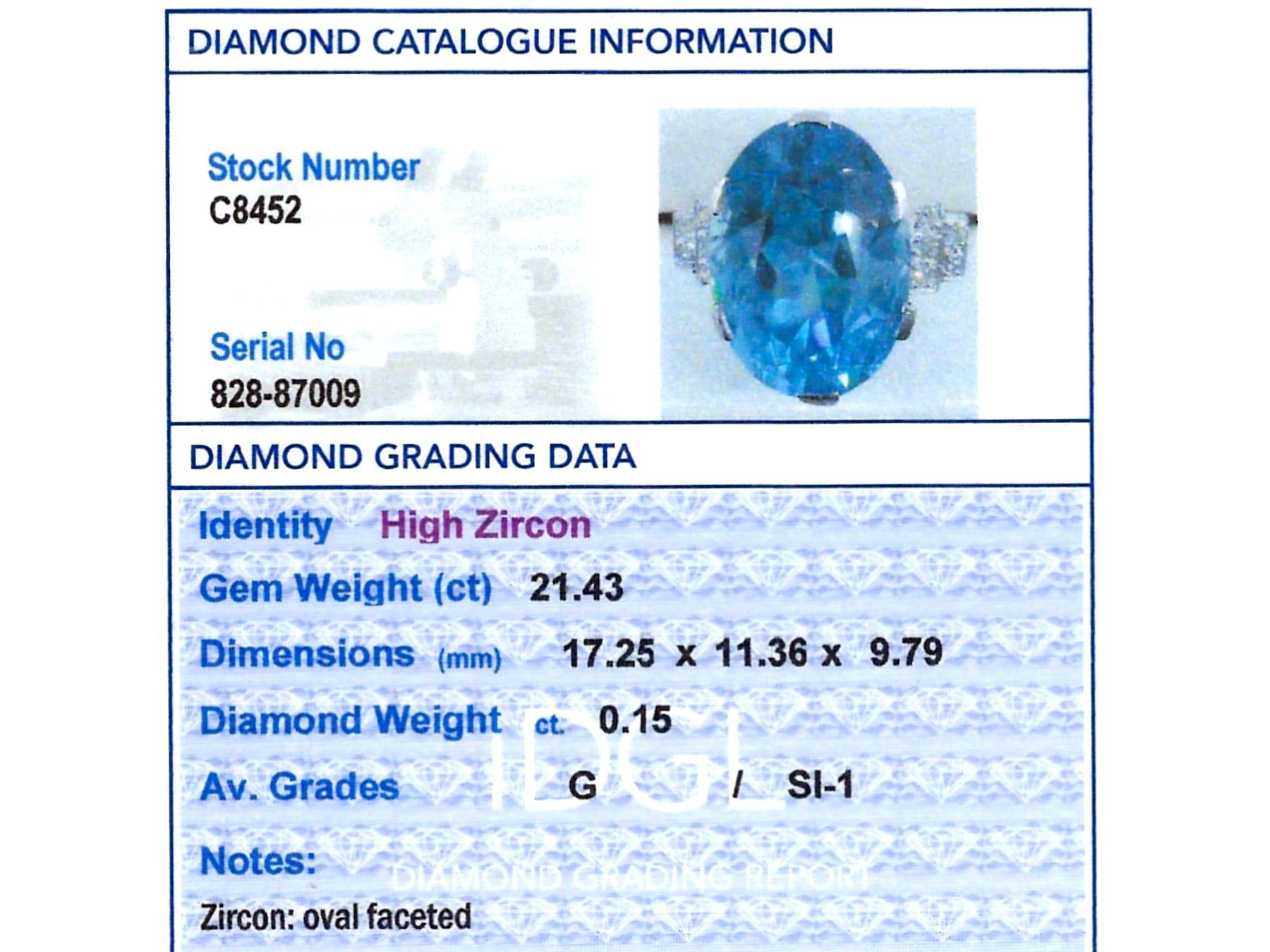 21.43 carat High Zircon and Diamond Cocktail Ring Platinum 1