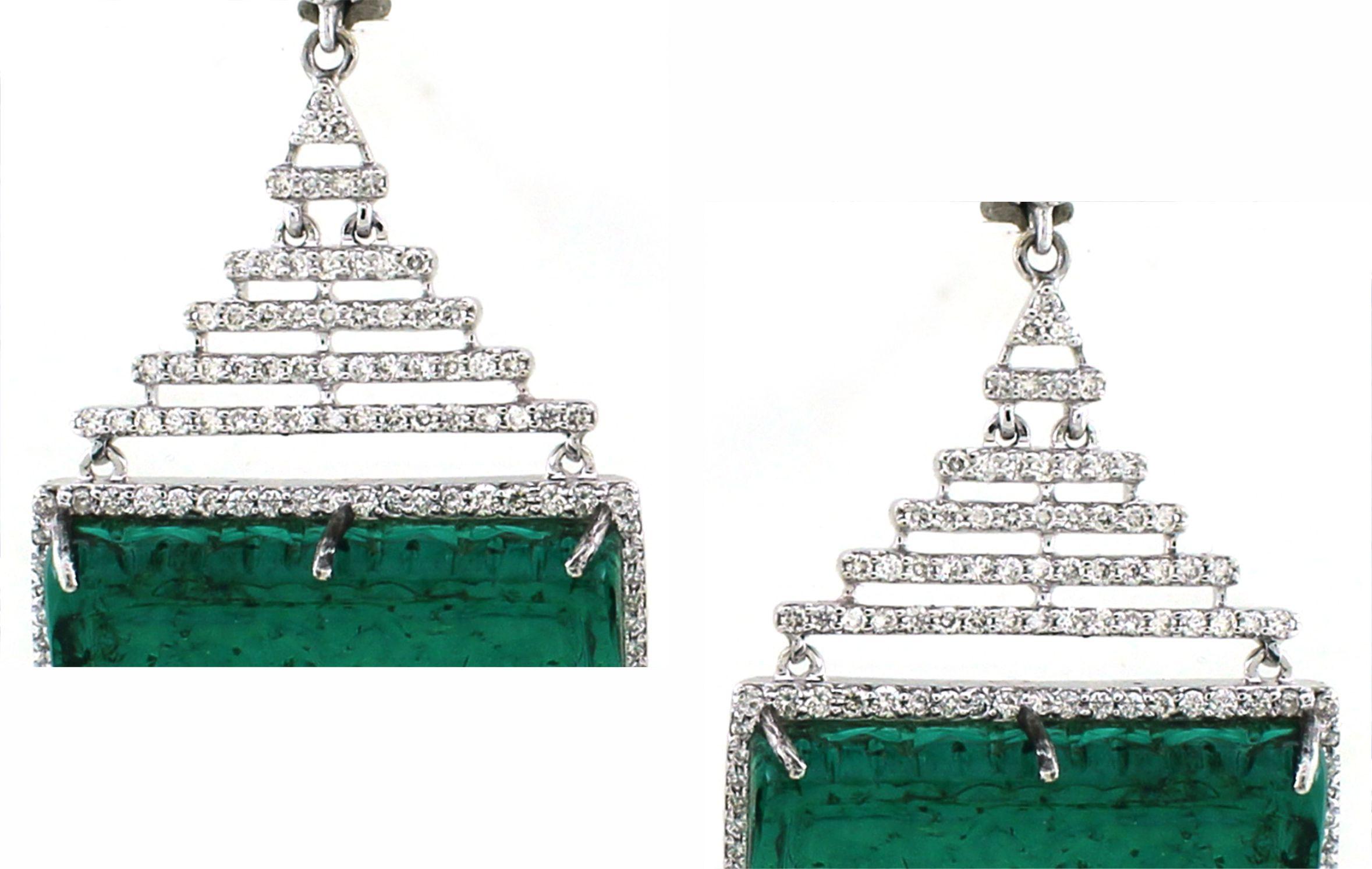 Sugarloaf Cabochon 21.45 carats of Emerald Earrings For Sale