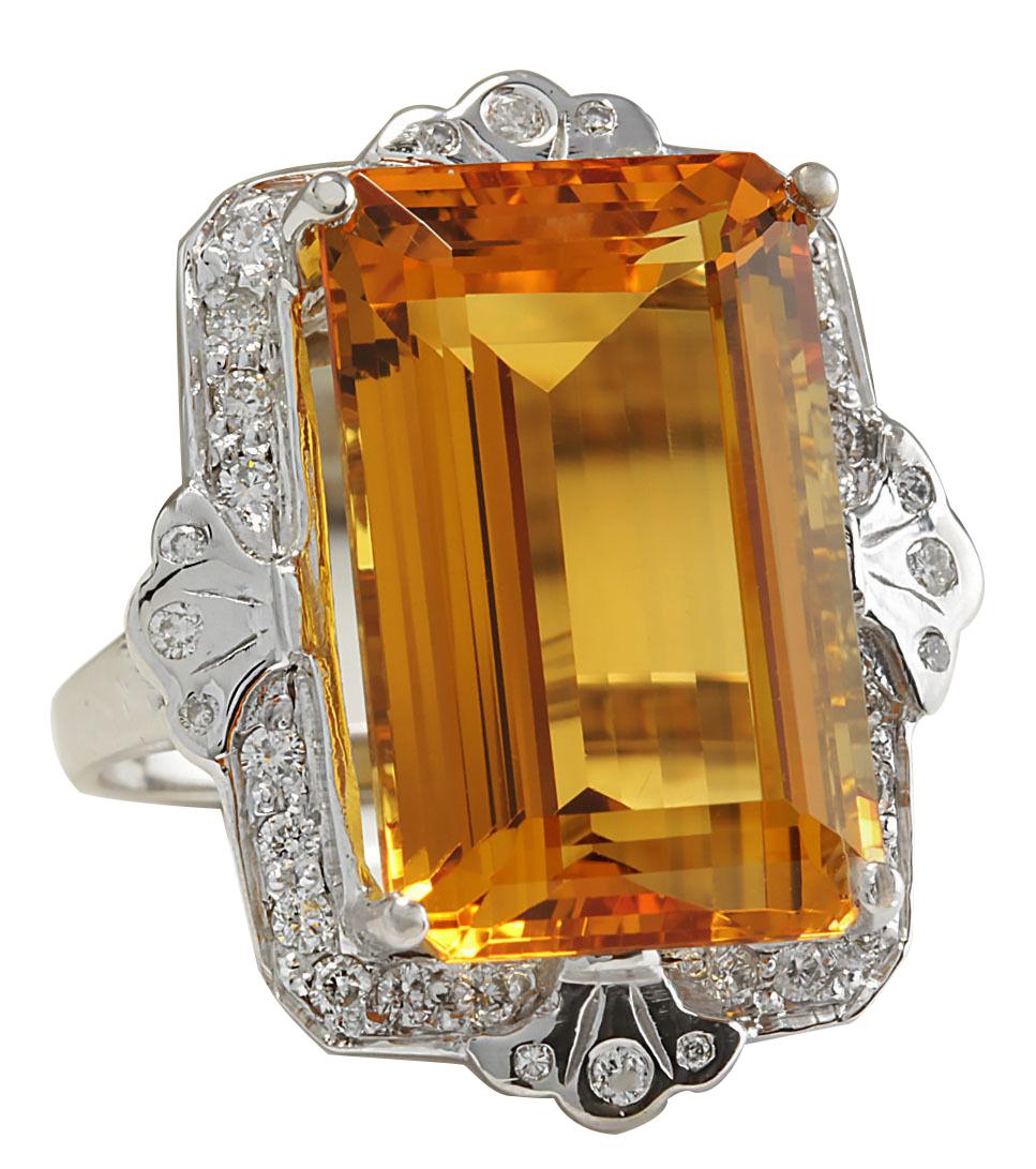 21.49 Carat Natural Citrine 14 Karat White Gold Diamond Ring
Stamped: 14K White Gold
Total Ring Weight: 11.0 Grams
Total Natural Citrine Weight is 20.74 Carat (Measures: 20.00x14.00 mm)
Color: Yellow
Total Natural Diamond Weight is 0.75 Carat
Color: