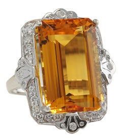 Citrine Diamond Ring In 14 Karat White Gold