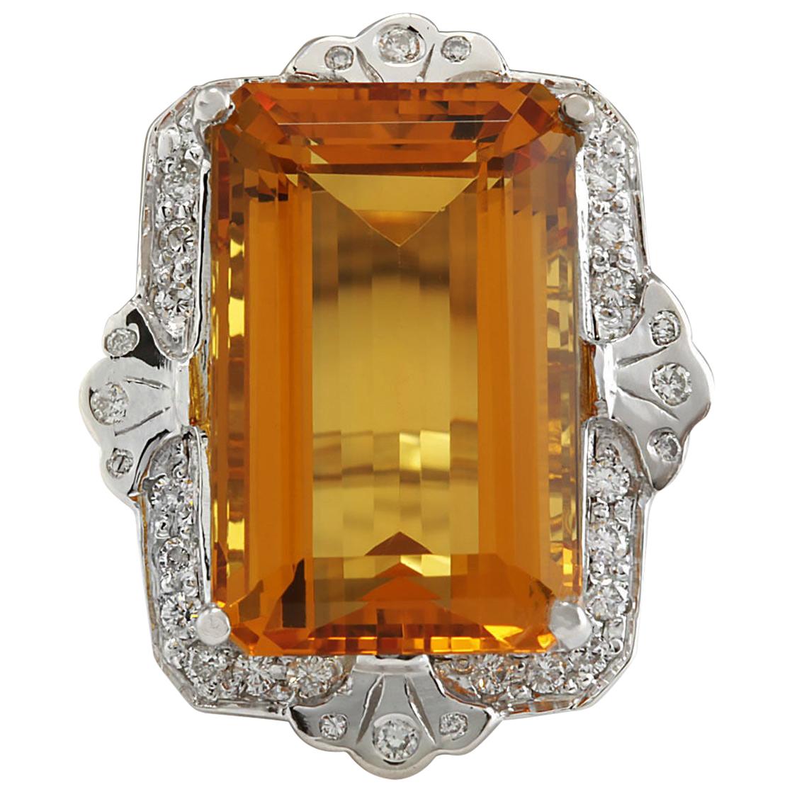 Citrine Diamond Ring In 14 Karat White Gold