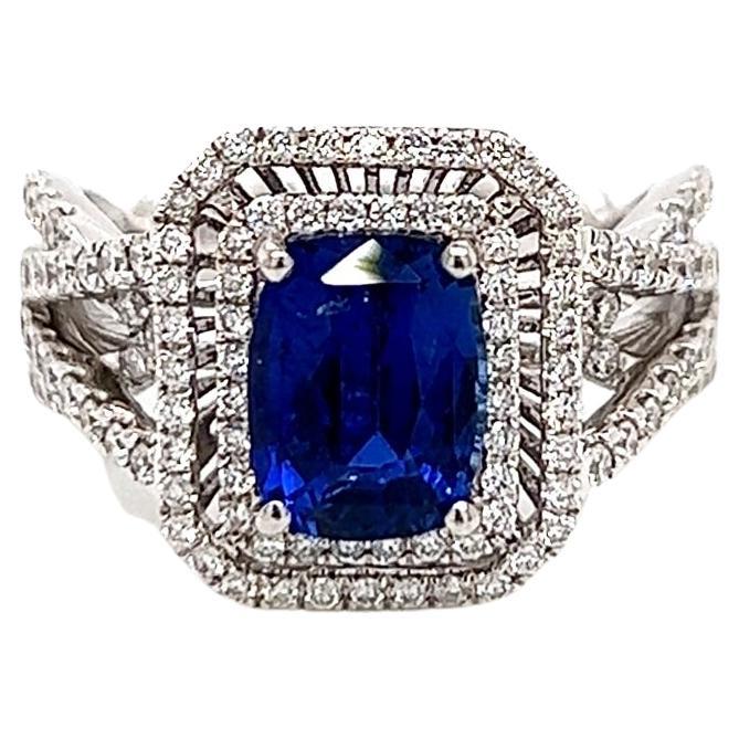 3.11 Total Carat Sapphire Diamond Engagement Ring For Sale