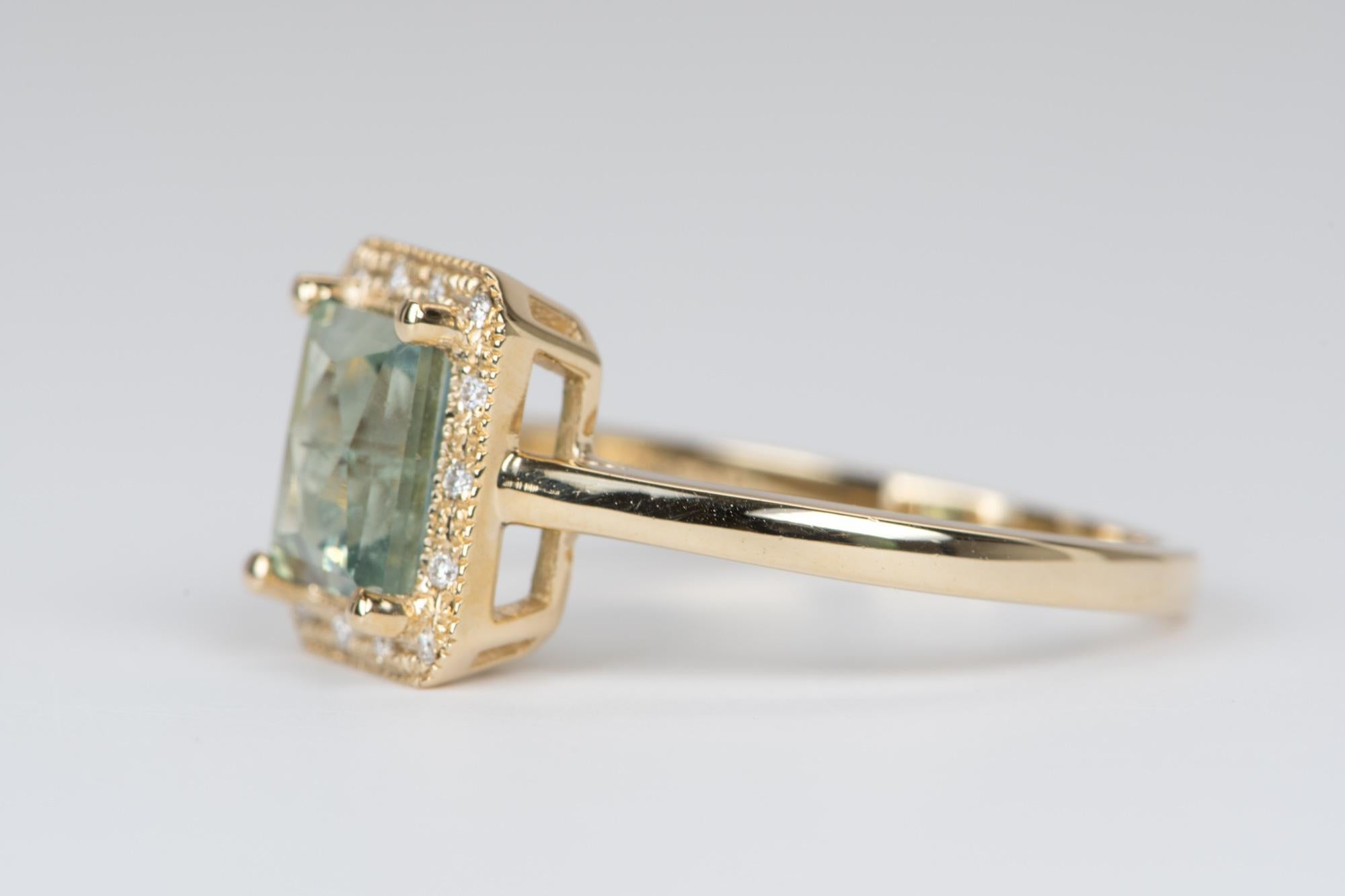 2.14ct Blueish Green Montana Sapphire Diamond Halo 14K Gold Engagement Ring In New Condition In Osprey, FL
