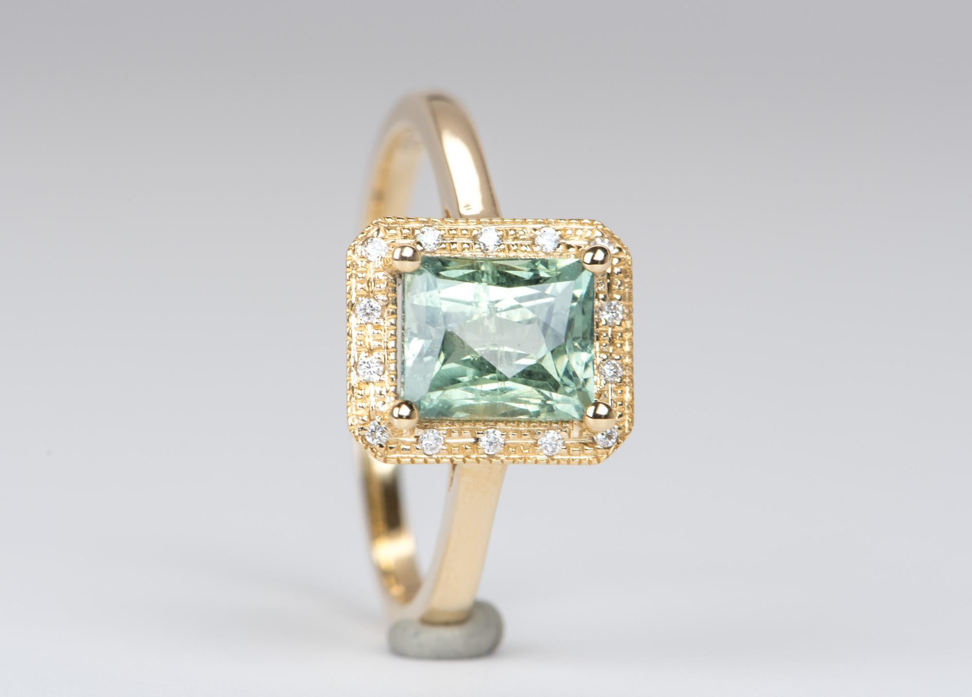 Women's or Men's 2.14ct Blueish Green Montana Sapphire Diamond Halo 14K Gold Engagement Ring