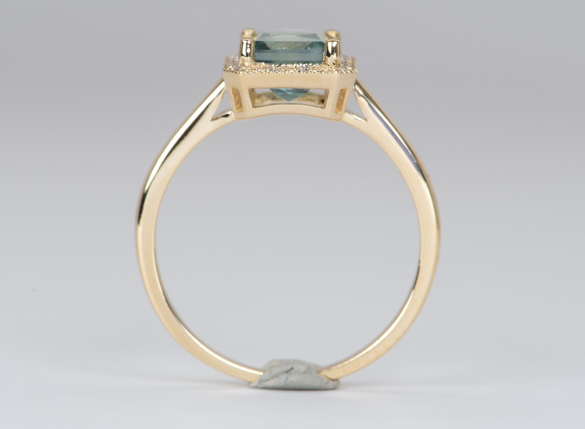 2.14ct Blueish Green Montana Sapphire Diamond Halo 14K Gold Engagement Ring 1