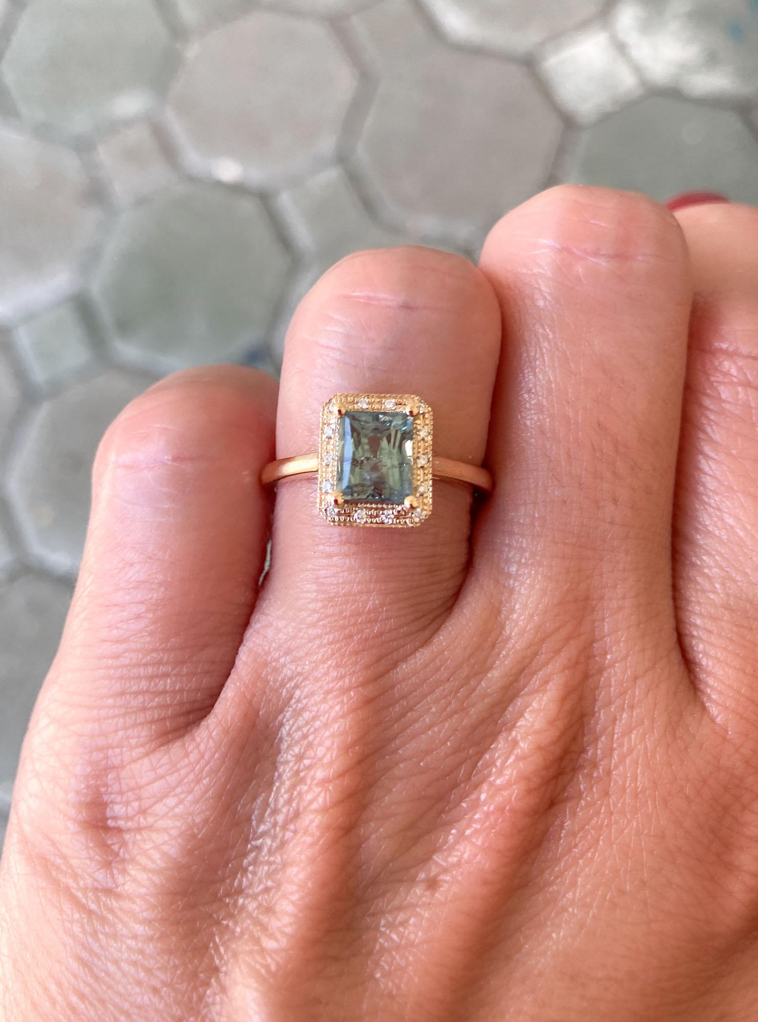 2.14ct Blueish Green Montana Sapphire Diamond Halo 14K Gold Engagement Ring 2