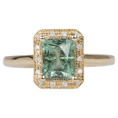 2.14ct Blueish Green Montana Sapphire Diamond Halo 14K Gold Engagement Ring