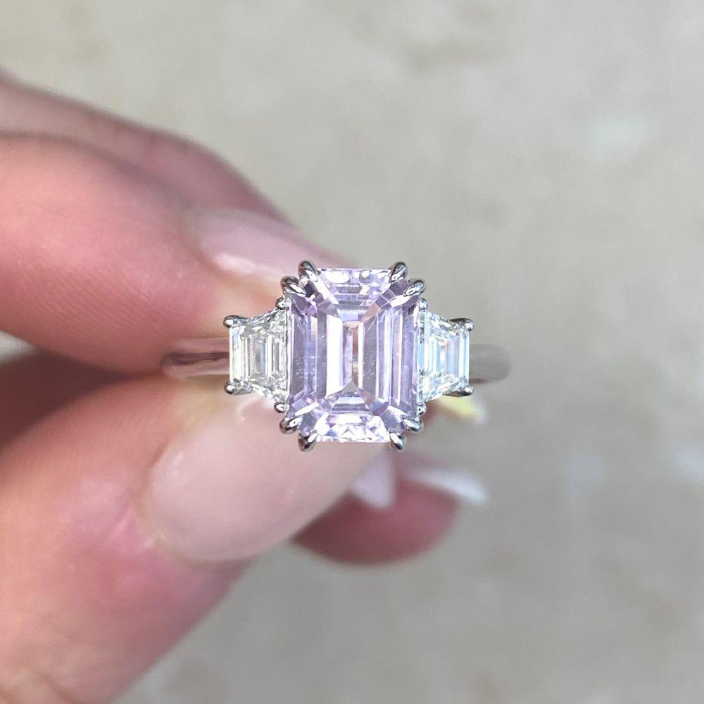 2.14ct Emerald Cut Natural Kunzite Engagement Ring, Platinum 6