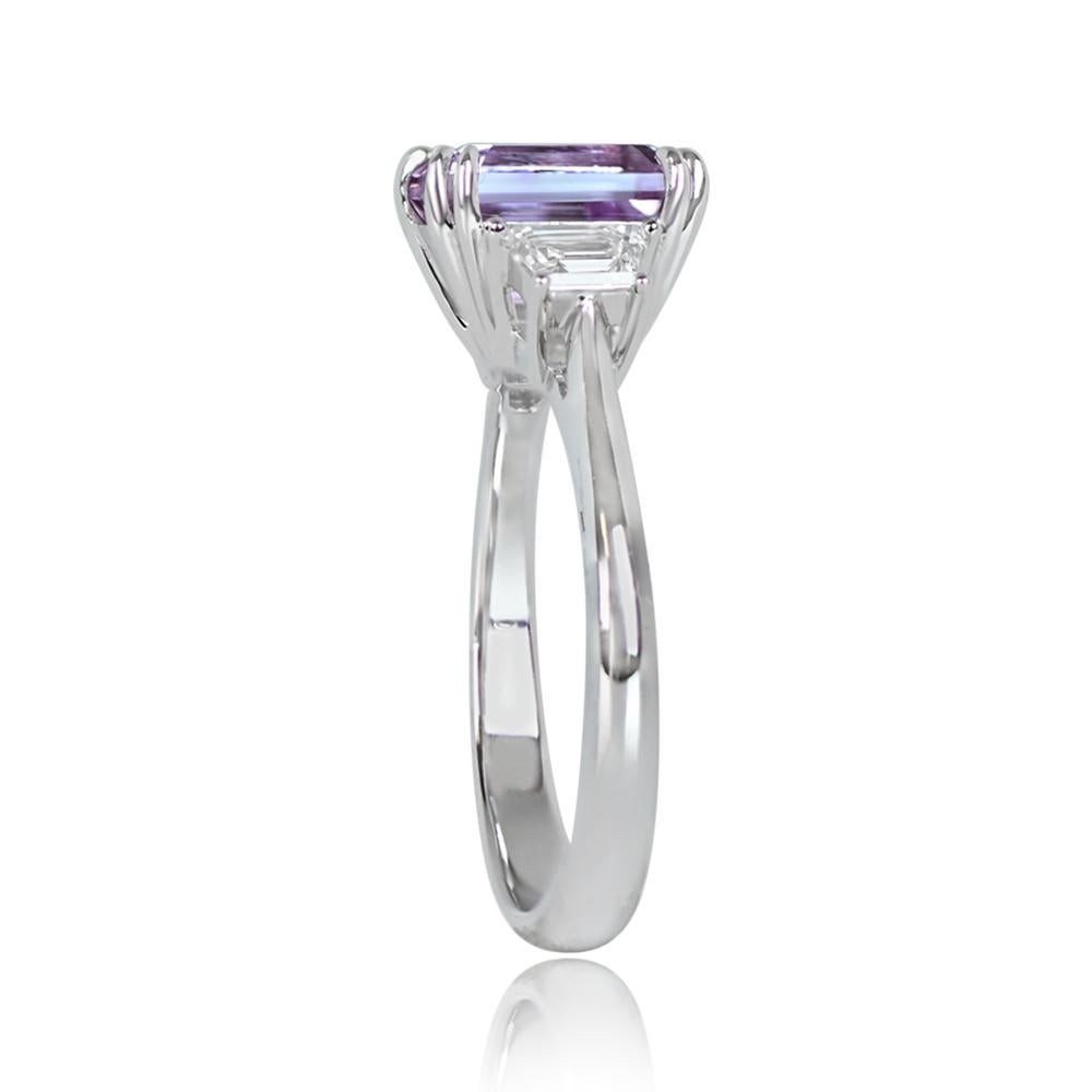 2.14ct Emerald Cut Natural Kunzite Engagement Ring, Platinum In Excellent Condition In New York, NY