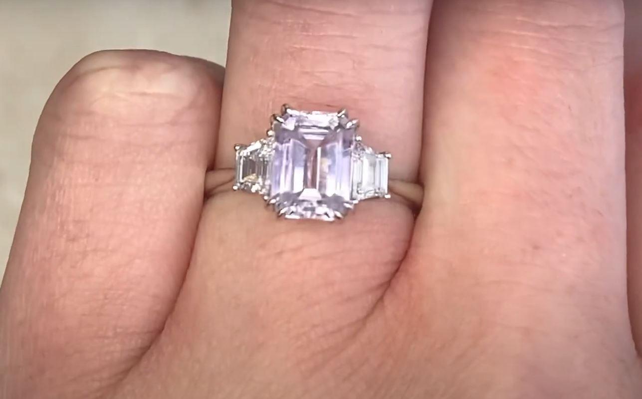 Women's 2.14ct Emerald Cut Natural Kunzite Engagement Ring, Platinum