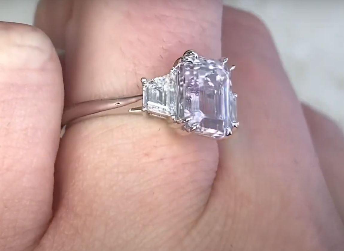 2.14ct Emerald Cut Natural Kunzite Engagement Ring, Platinum 2