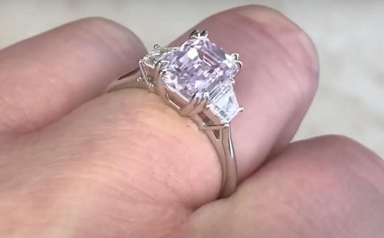 2.14ct Emerald Cut Natural Kunzite Engagement Ring, Platinum 3