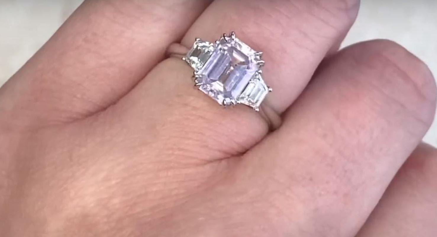 2.14ct Emerald Cut Natural Kunzite Engagement Ring, Platinum 4