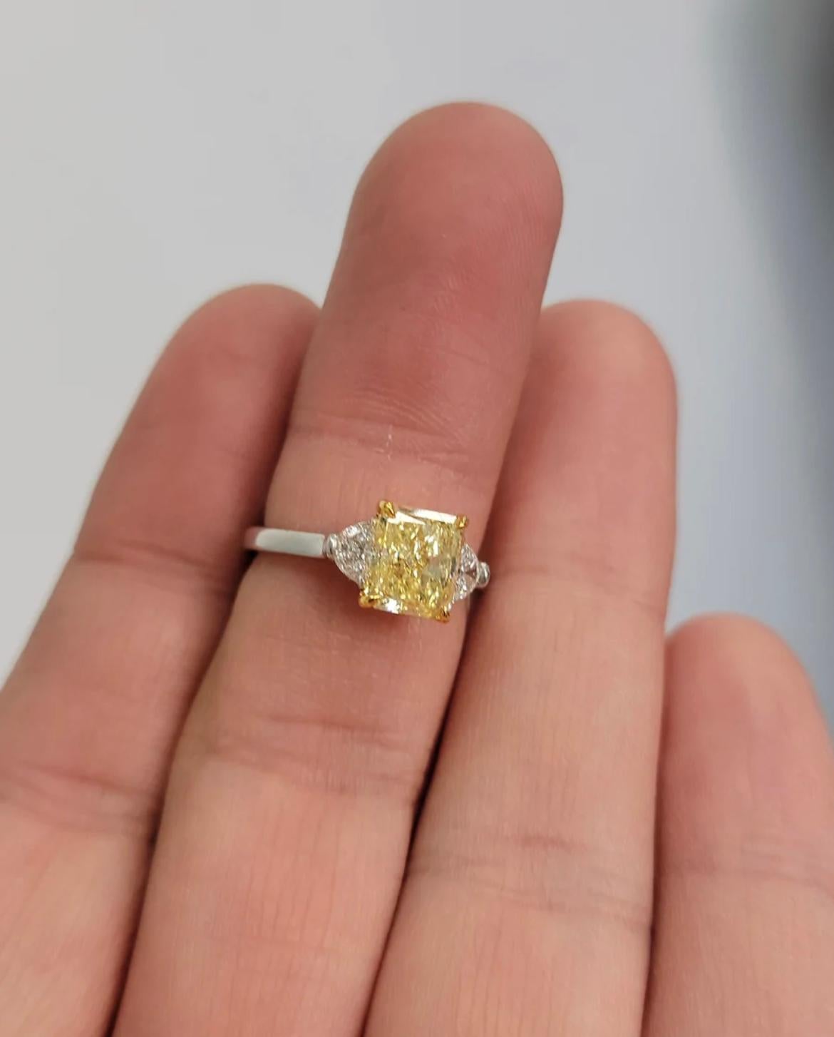 Radiant Cut 2.14ct Fancy Yellow Radiant VS2 GIA Ring For Sale