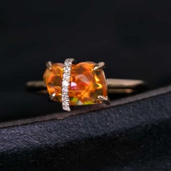 2.14ct Glowing Fire Opal with Diamond Ring in Solid 14K Yellow Gold