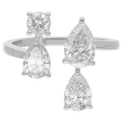 2.14Ct Round 
Pear Diamond Cuff Ring 14 Karat White Gold Handmade Jewelry