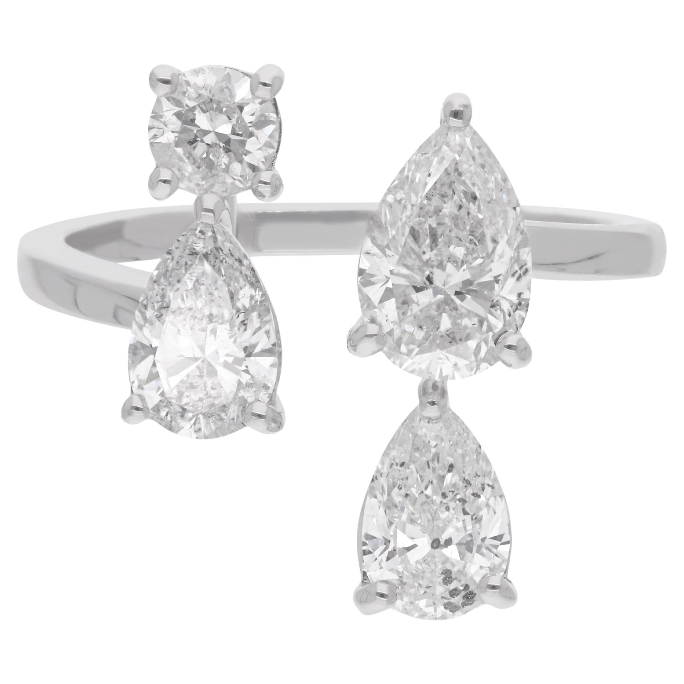 2.14Ct Round 
Pear Diamond Cuff Ring 18 Karat White Gold Handmade Jewelry