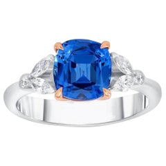 2.14ct untreated cushion Ceylon Sapphire engagement ring.