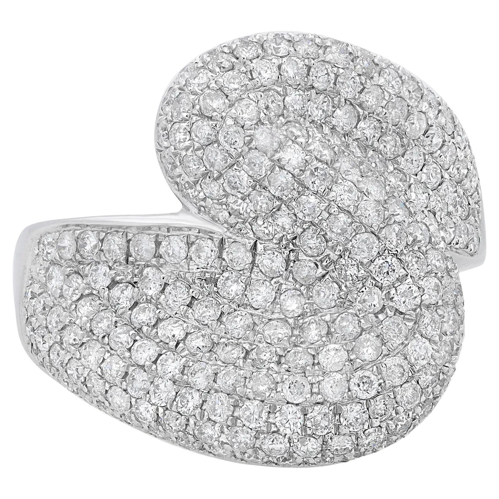 2.14cttw Pave Set Round Cut Diamond Ladies Cocktail Ring 14k White Gold For Sale