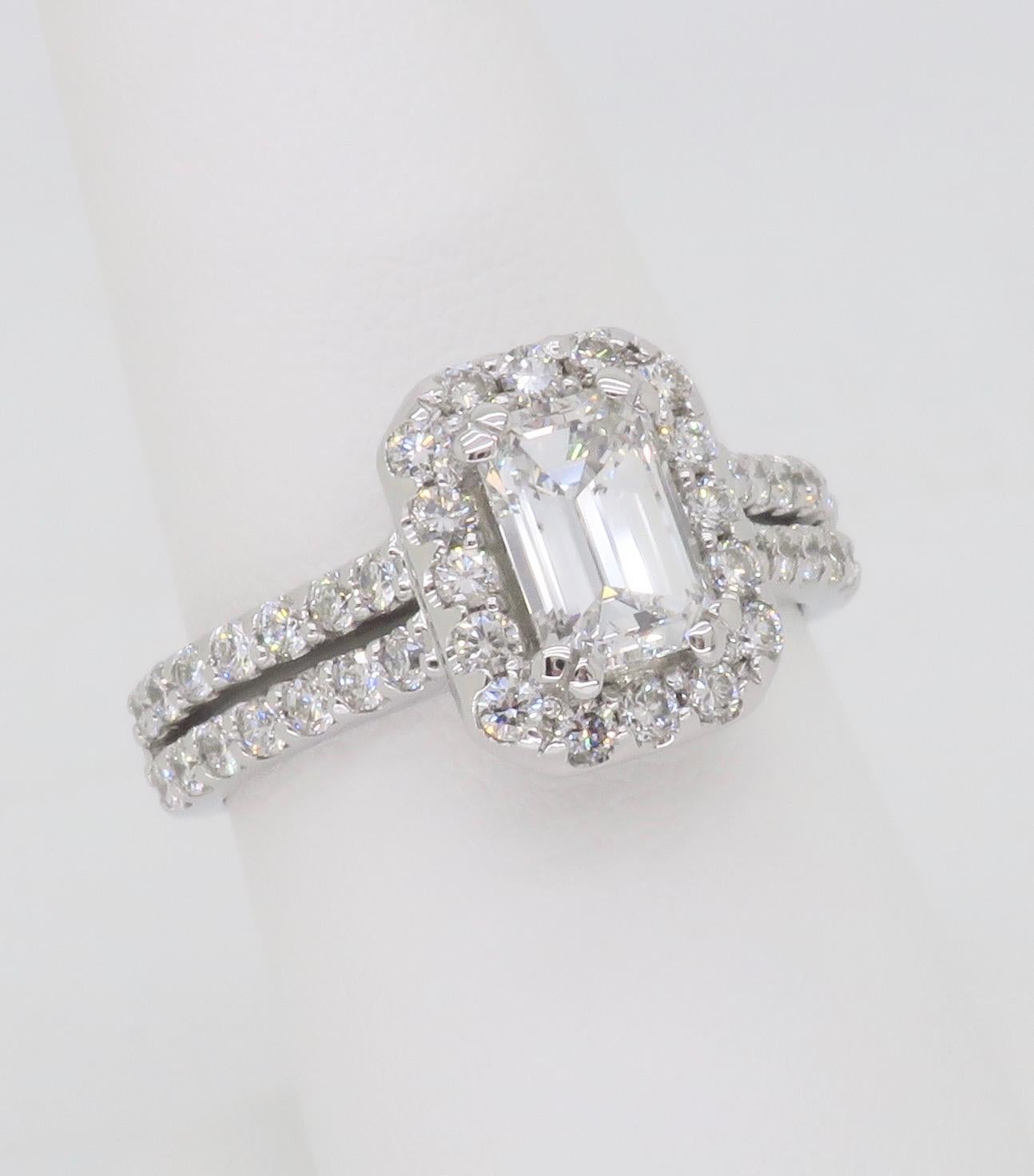 2.14CTW Certified Emerald Cut Diamond Engagement Ring  For Sale 1
