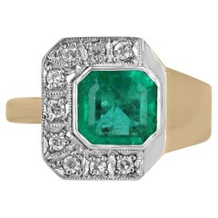Anello con smeraldo e diamanti taglio Asscher 2,14tcw 14K - Greene & Greene ricco con castone Unisex