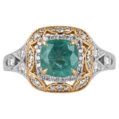 2.14tcw 14K Ocean Green Cushion Emerald & Diamond Accent Two-Tone Engagement Rin