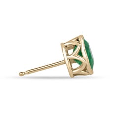Orecchino con smeraldo colombiano rotondo da 2,14tcw 18K con castone e smeraldo verde brillante