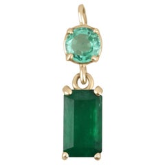 2.14tcw Colombian Emerald-Emerald and Round Cut Dangle Vertical Necklace 14K