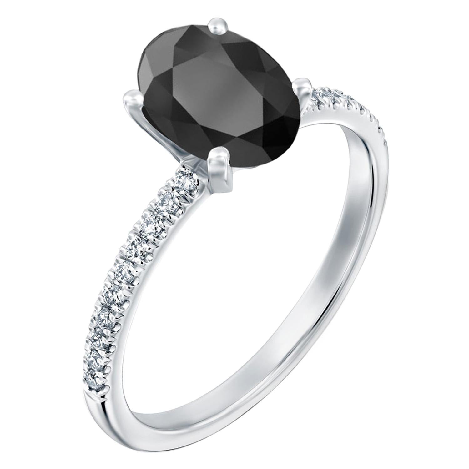 2.15 Carat 14 Karat White Gold Certified Oval Black Diamond Engagement Ring