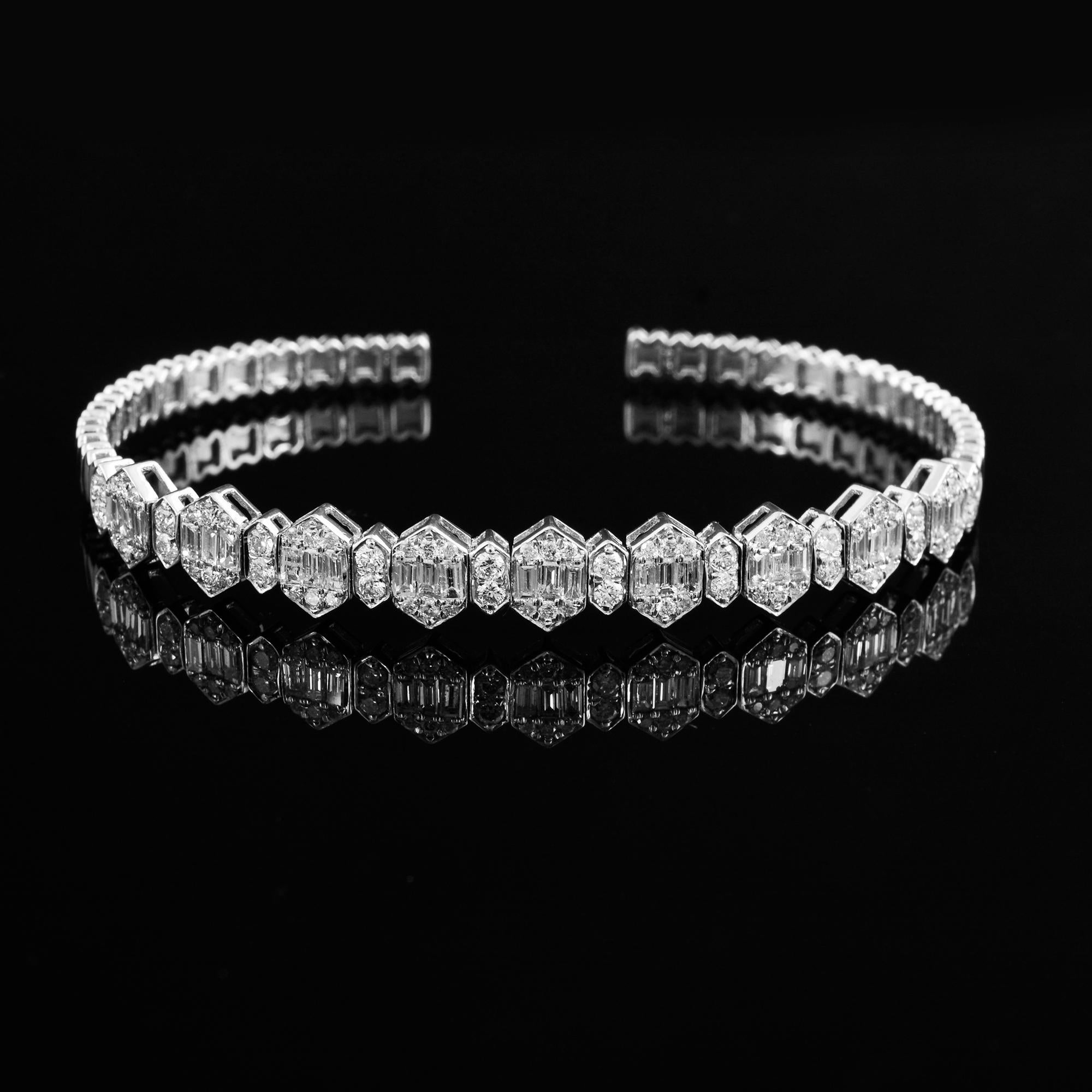 Modern 2.15 Carat Baguette Diamond Cuff Bangle Bracelet 14 Karat White Gold Jewelry For Sale