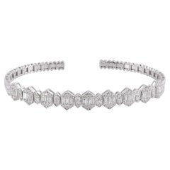 2.15 Carat Baguette Diamond Cuff Bangle Bracelet 14 Karat White Gold Jewelry