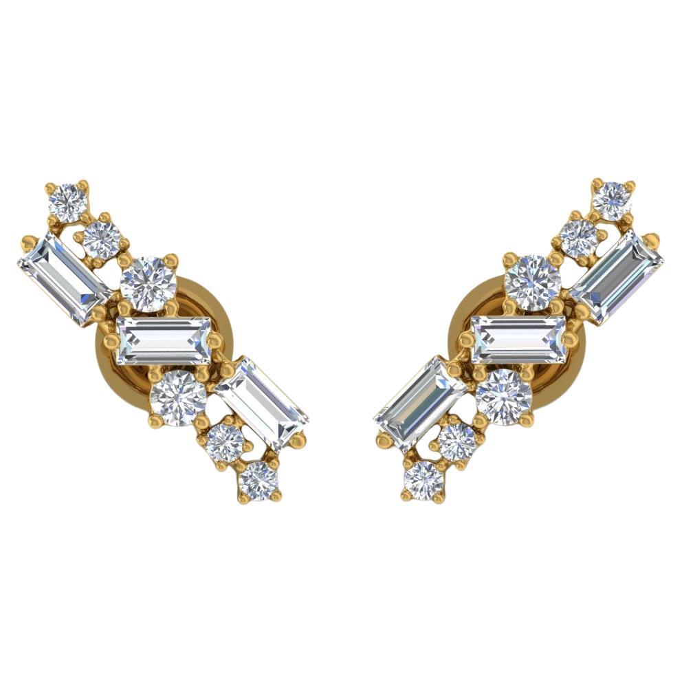 2.15 Carat Baguette Round Brilliant Cut Diamond Earrings 14 Karat Yellow Gold