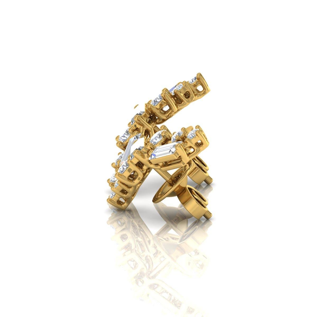 Modern 2.15 Carat Baguette Round Brilliant Cut Diamond Earrings 18 Karat Yellow Gold For Sale